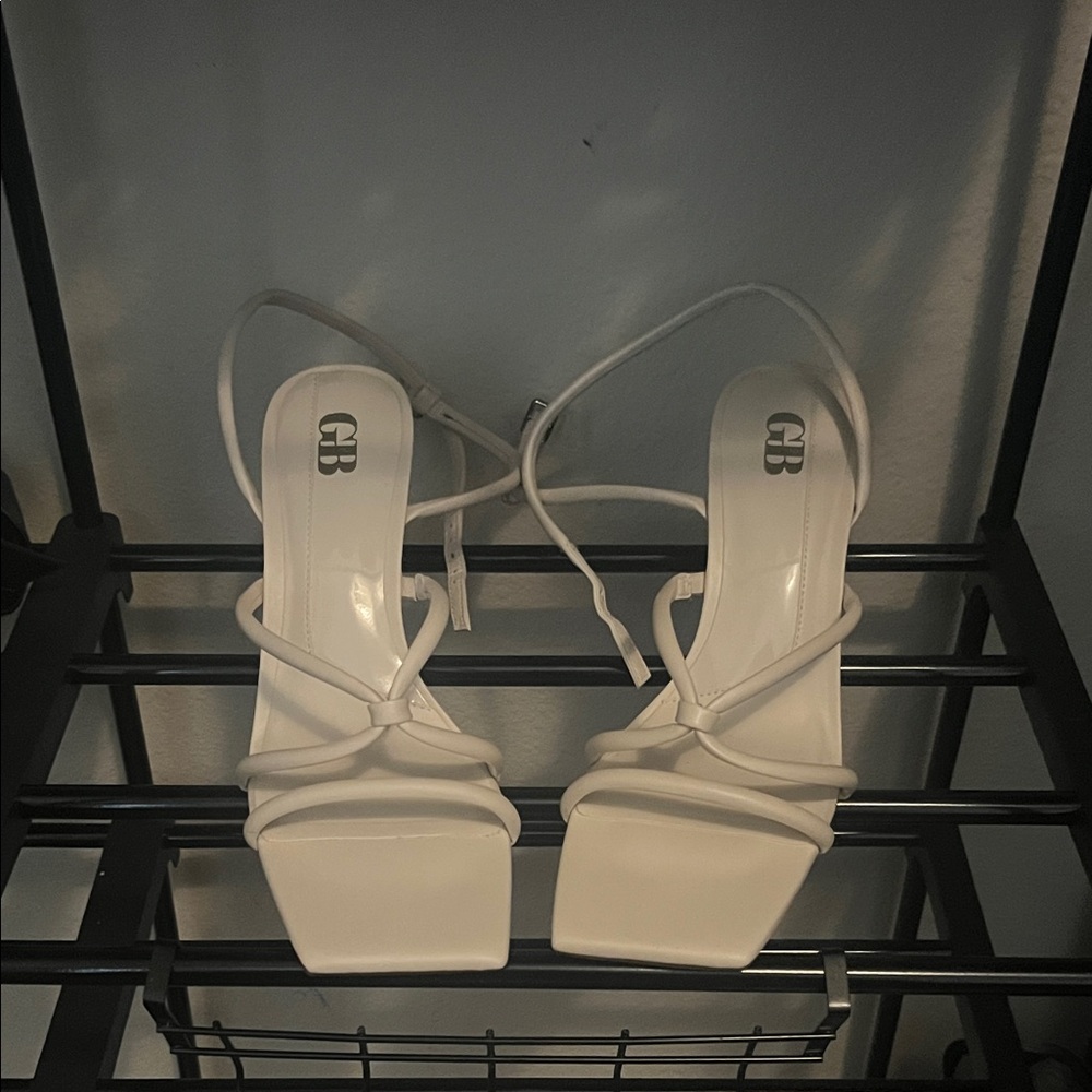 Gianni Bini White Strappy Square-Toe Heeled Sandals